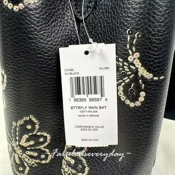 Coach Rowan Bucket Bag Crossbody With Butterfly Print In Leather/Black CCK89 NWT - Picture 5 of 6